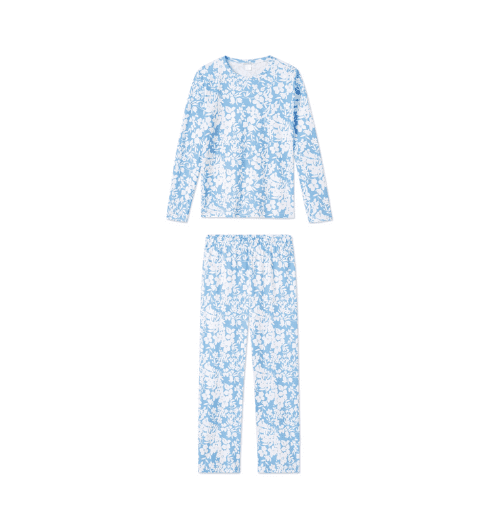 Pima Long Weekend Pajama Set in Sky Floral from LAKE