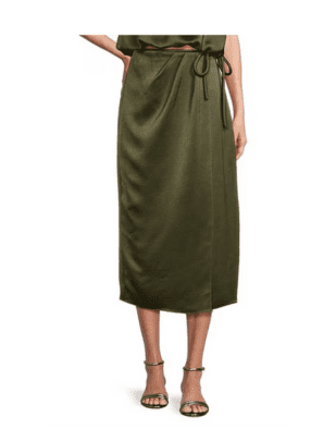 Green Satin Wrap Tie Skirt from Liz Damrich x Dillards