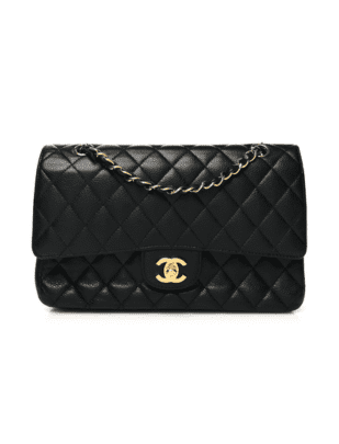 Caviar Quilted Medium Double Flap Bag in Black from Chanel