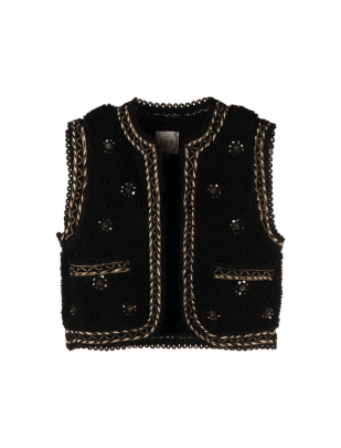 Black Embroidered Fleece Vest from Sea
